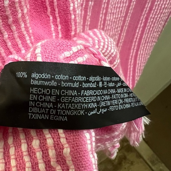 Zara Fringe Rustic Caftan Swim Cover Up pink & white stripes S/M NWT - Picture 14 of 14